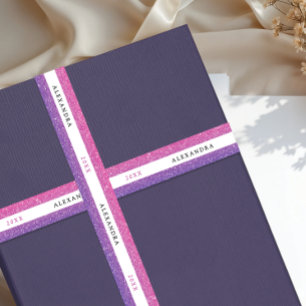 Glam Shimmer Purple And Pink Sparkle Glitter Typo Satin Ribbon