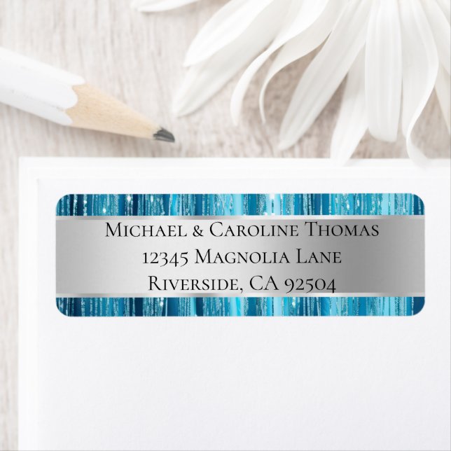 Glam Silver Aqua Glitzy Stripes Mariage (En situation)