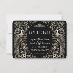 Glam Silver Art Deco Peacocks Save The Date