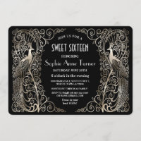 Glam Silver Art Deco Peacocks Sweet Sixteen Party