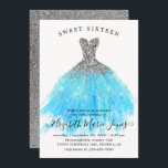 Glam Silver Blue Sparkle Dress Sweet 16th Birthday Invitation<br><div class="desc">Modern Glam Silver Light Baby Blue Glitter Sparkle Watercolor Dress Sweet 16th Birthday Invitation</div>