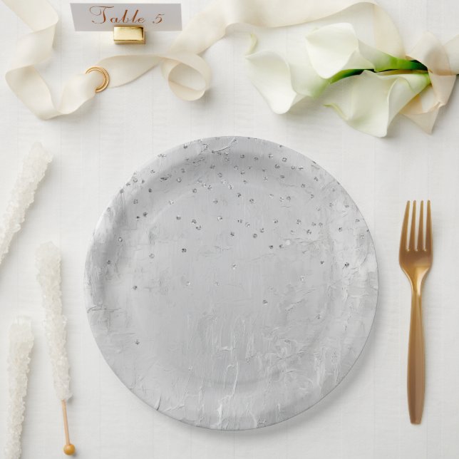 Glam Silver Confetti Paper Plate (Wedding)