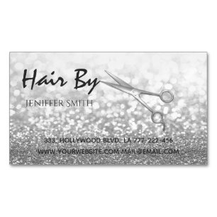 Glam silver elegant modern bokeh scissors 	Magnetic business card