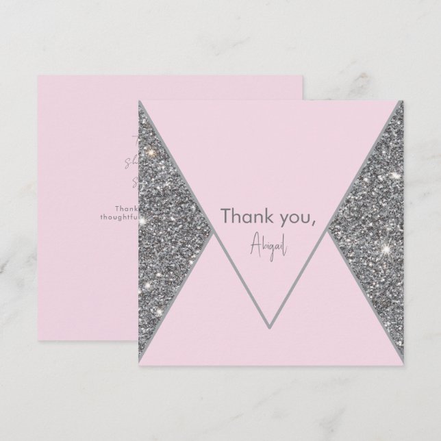 Glam Silver Glitter and Pink Bridal Shower Thank  (Front/Back)