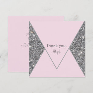 Glam Silver Glitter and Pink Bridal Shower Thank 
