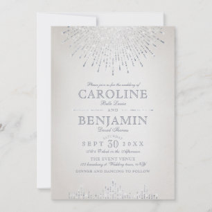 Glam silver glitter art deco vintage wedding invitation