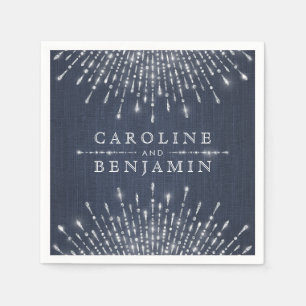 Glam silver glitter deco vintage wedding monogram napkin