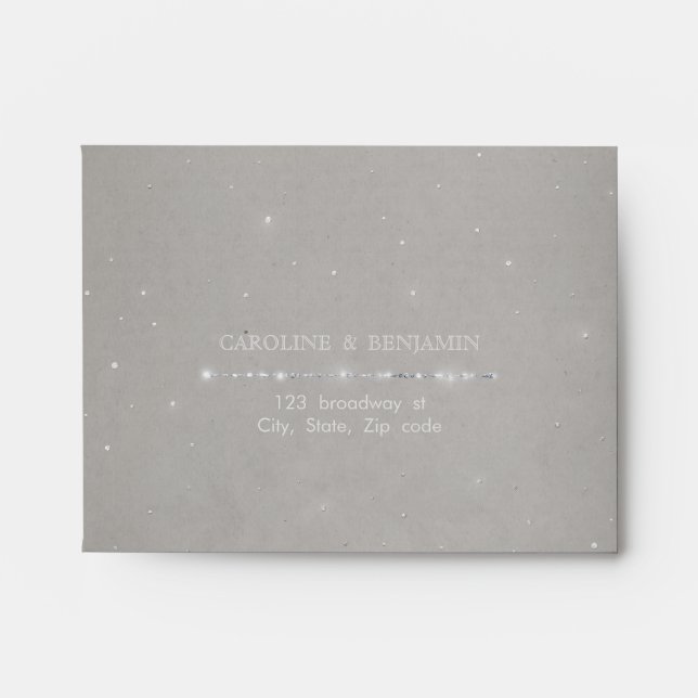 Glam silver glitter deco vintage wedding RSVP Envelopes (Front)