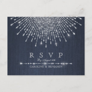 Glam silver glitter deco vintage wedding RSVP Invitation Postcard