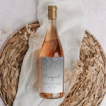 Glam Silver Glitter Drip 70th Birthday Party Wine Label<br><div class="desc">These chic 70th birthday wine bottle labels feature a sparkly silver faux glitter drip border and silver ombre background. Personalize them with the guest of honour's name in grey handwriting script,  with her birthday and date below in serif font.</div>