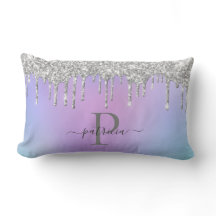 Glam Silver Glitter Drips Elegant Monogram  