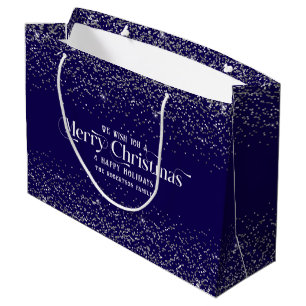 Glam Silver Glitter Merry Christmas Personalized Large Gift Bag