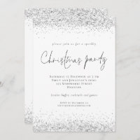 Glam Silver Glitter Script Christmas Party