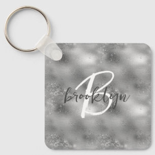 Glam Silver Glitter Sparkle Monogram  Keychain