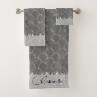 Glam Silver Glittery Diamond Bling   Bath Towel Set