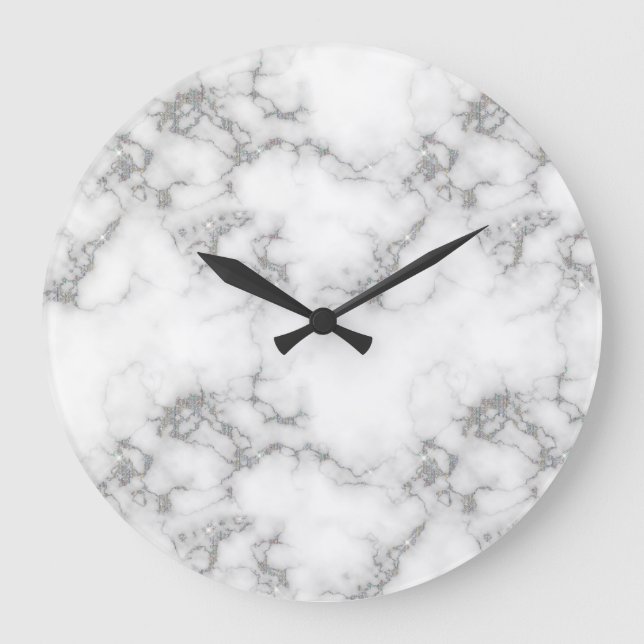 Glam Silver Gray Glitter Marble Pattern Large Clock (Front)