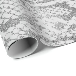 Glam Silver Grey Monochrom Python Snake Skin Vip Wrapping Paper
