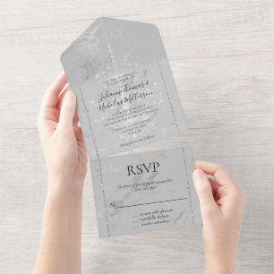 Glam Silver Marble Diamond Chandelier All In One Invitation