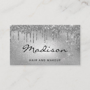 Glam Silver Metallic Glitter Drip Hair & Makeup Business Card