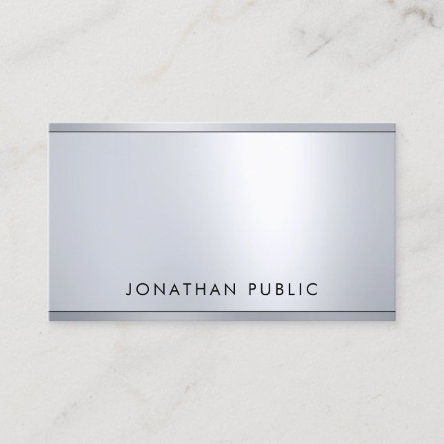 Glam Silver Metallic Look Elegant Template Modern Business Card (Front)