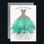 Glam Silver Mint Sparkle Dress Sweet 16th Birthday Invitation<br><div class="desc">Modern Glam Silver Teal Aqua Mint Green Glitter Sparkle Watercolor Dress Sweet 16th Birthday Invitation</div>