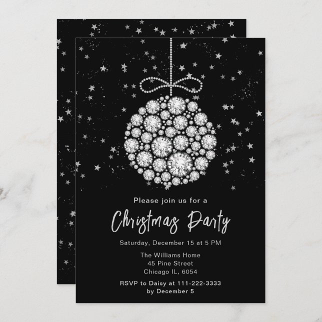 Glam Silver Ornament Christmas Party Invitation (Front/Back)