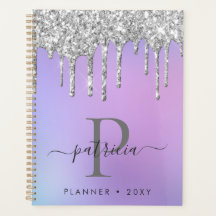 Glam Silver Paillettes Gouttes Élégant Monogramme