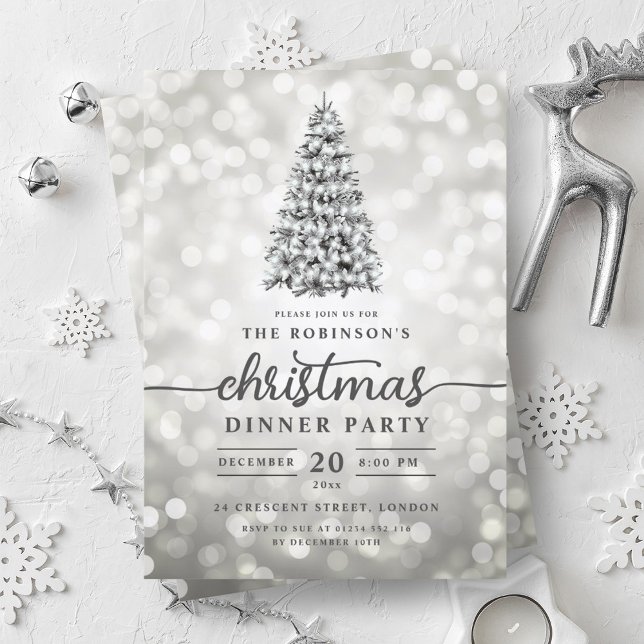 Glam Silver Pine Tree Lights Christmas Party  Invitation (Glam Silver Pine Tree Lights Christmas Party Invitation)