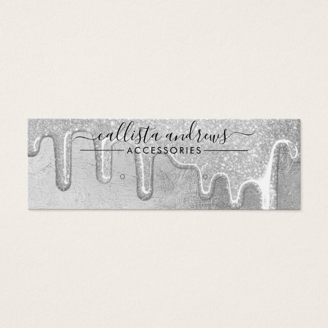 Glam Silver Thick Glitter Drips Earring Display (Front)