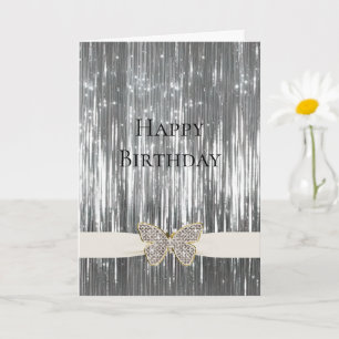 Glam Silver Tinsel Jewelled Butterfly Card