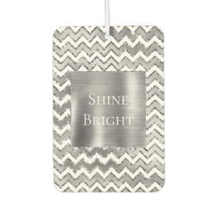 Glam Silver White Zigzag Stripes Air Freshener