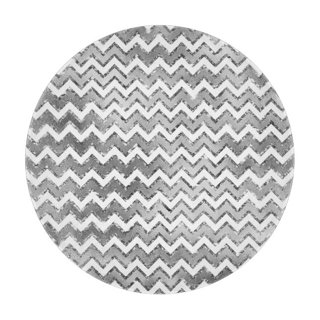 Glam Silver White Zigzag Stripes Cutting Board (Front)