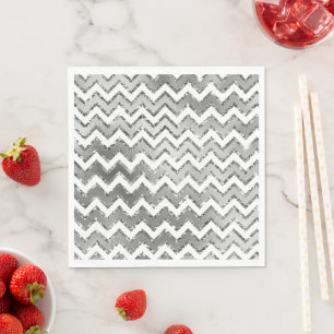 Glam Silver White Zigzag Stripes Napkin