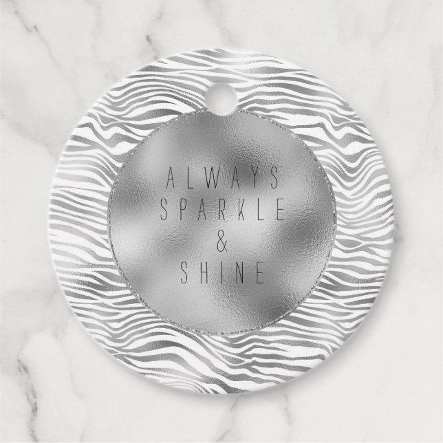 Glam Silver Zebra Print Favour Tags (Front)