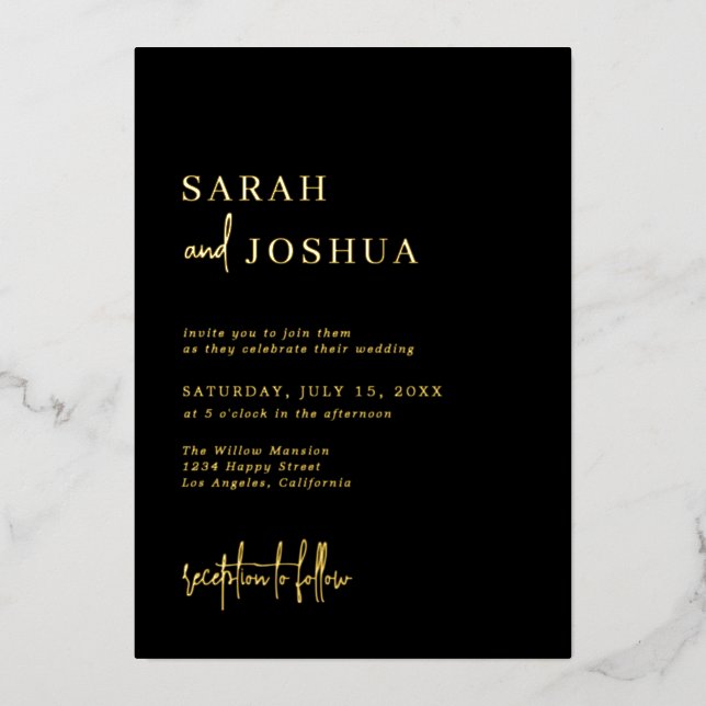 Glam Simple Calligraphy Script Wedding Black Gold  (Front)