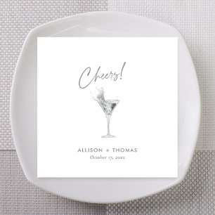 Glam Slate Grey Cocktail Script Cheers Wedding Napkin