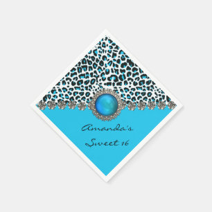 Glam Snow Leopard Sweet 16 Custom Birthday Napkins