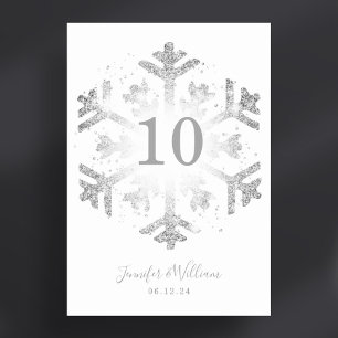 Glam Snowflake Xmas Wedding Silver  Table Number