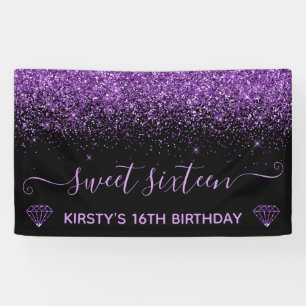 Glam Sparkle Purple Glitter Sweet Sixteen Banner