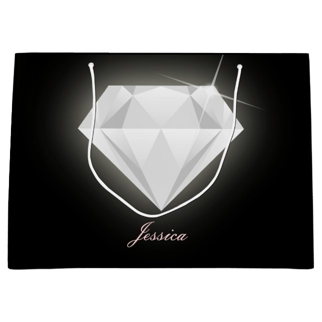 Glam Sparkle Solitaire Diamond Black  Large Gift Bag (Front)