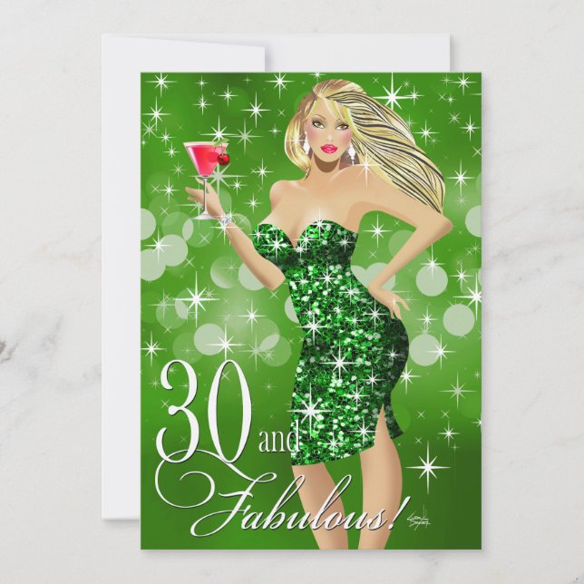 Glam Sparkly Bombshell 30th Birthday | green Invitation (Front)