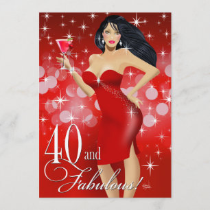 Glam Sparkly Bombshell 40th Birthday red Invitation