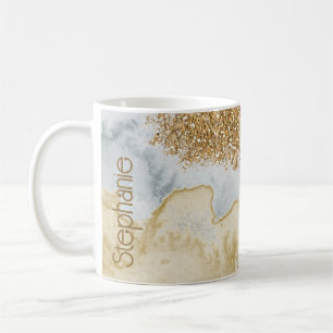 Glam Sparkly  Gold Watercolor Wash Name Coffee Mug