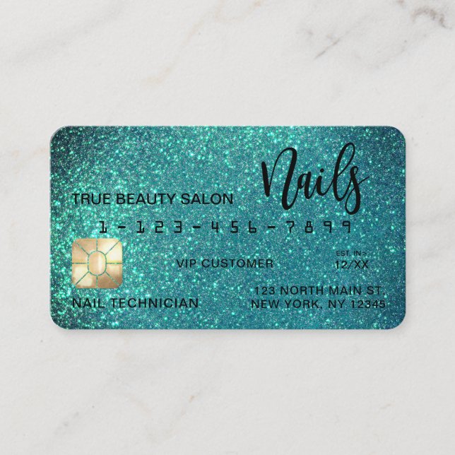 Glam Sparkly Turquoise Parties scintillant Carte d (Devant)