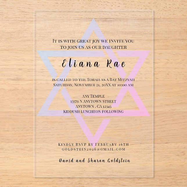 Glam Star de David Elegant Invitation Bat mitzvah (Recto)