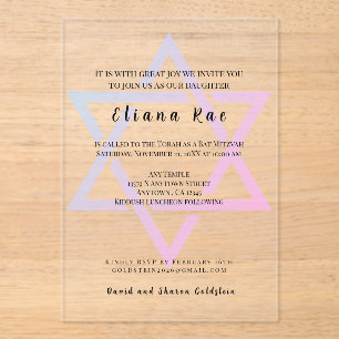 Glam Star of David Elegant Bat Mitzvah Invitation