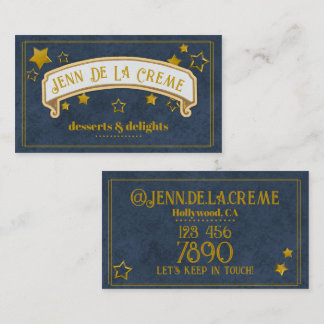 Glam Starry Nights Navy Vintage Business Card