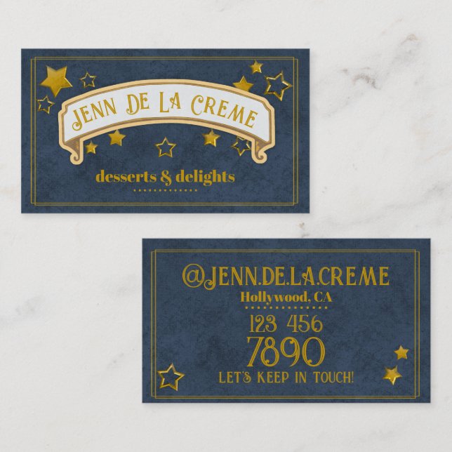 Glam Starry Nights Navy Vintage Business Card (Front/Back)