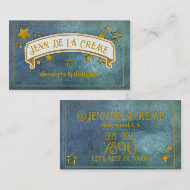 Glam Starry Nights Ocean Vintage Business Card (Front/Back)