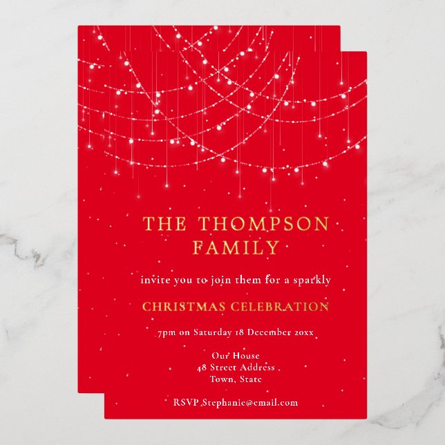 Glam String Light Snow Red Christmas Party Luxury  (Front/Back)